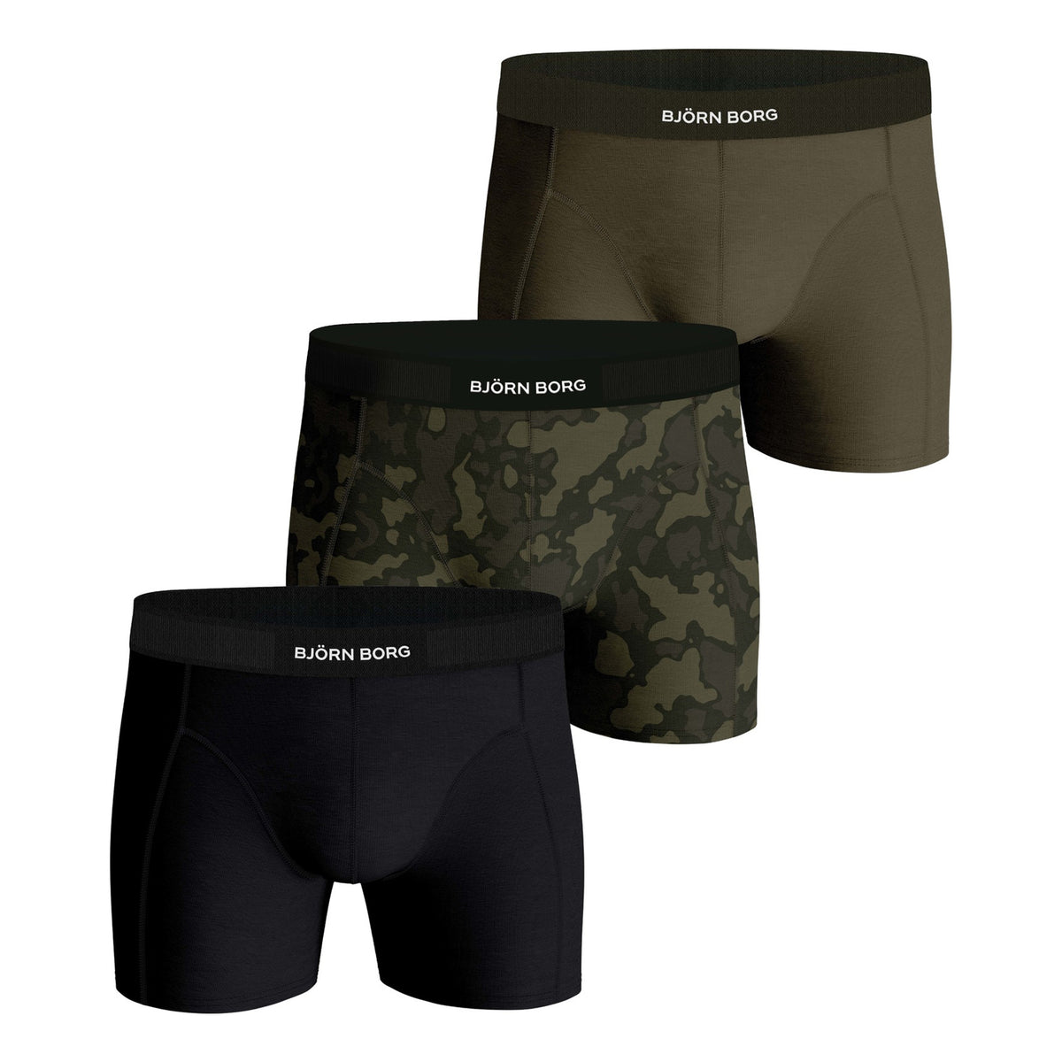 Björn Borg Premium Cotton Stretch Trenýrky 3ks v baleni Muži - černá, khaki Björn Borg Premium Cotton Stretch Trenýrky 3ks v baleni Muži - černá, khaki
