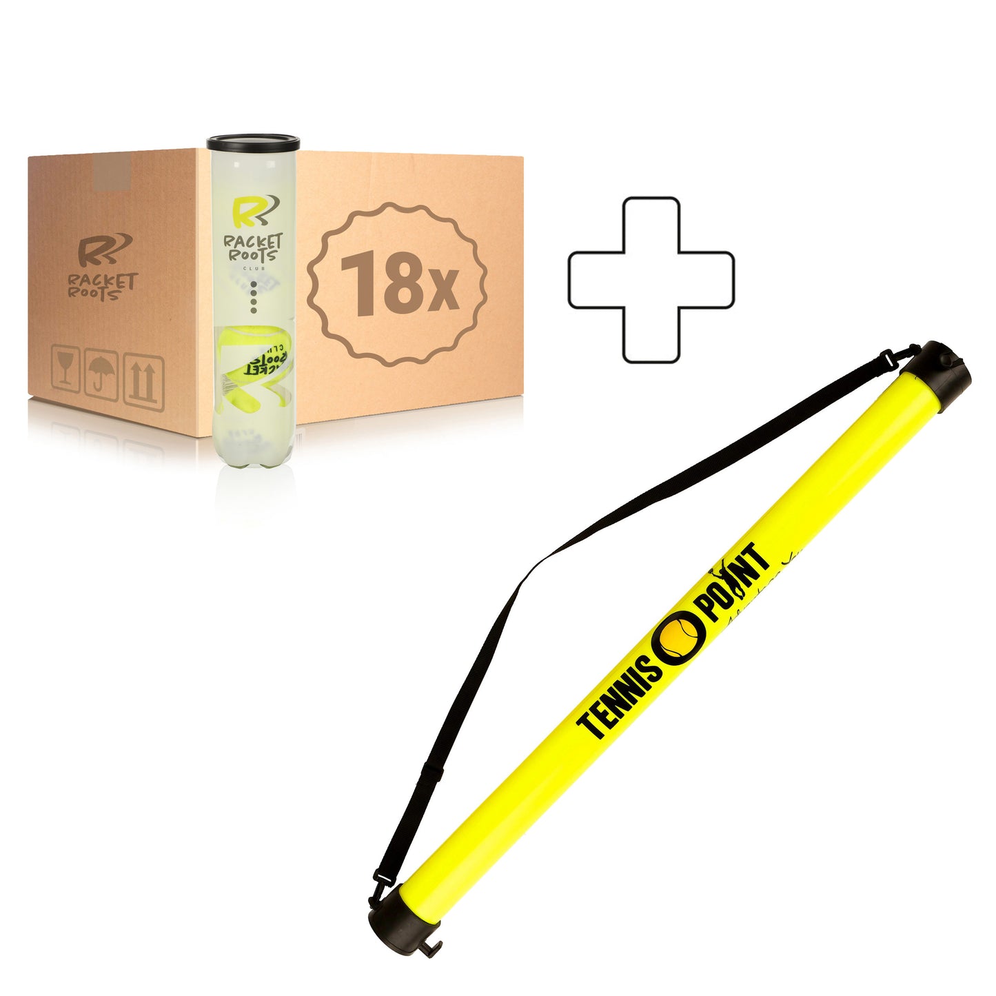 Racket Roots 18 x 4ks v dóze Club Tennisball Navíc tuba na sbírání míčů Racket Roots 18 x 4ks v dóze Club Tennisball Navíc tuba na sbírání míčů