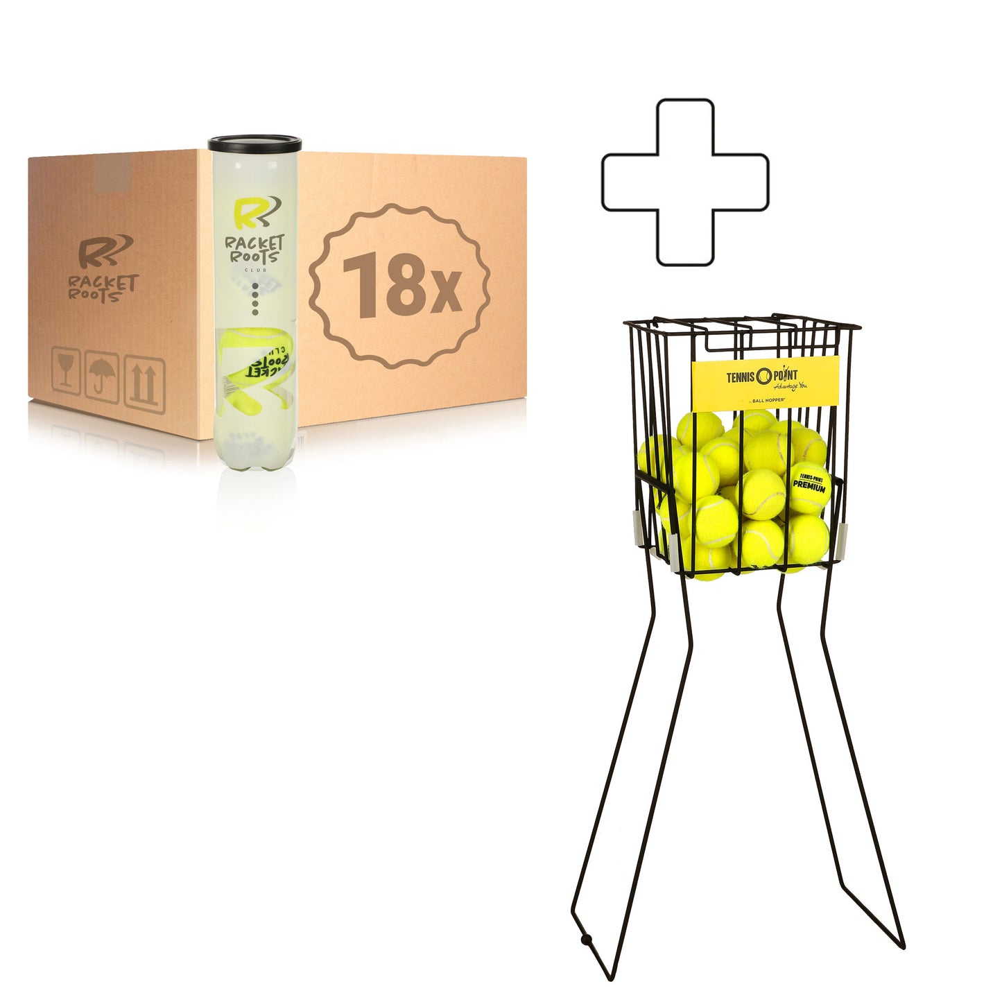 Racket Roots 18 x 4ks v dóze Club Tennisball Navíc koš na míče Racket Roots 18 x 4ks v dóze Club Tennisball Navíc koš na míče