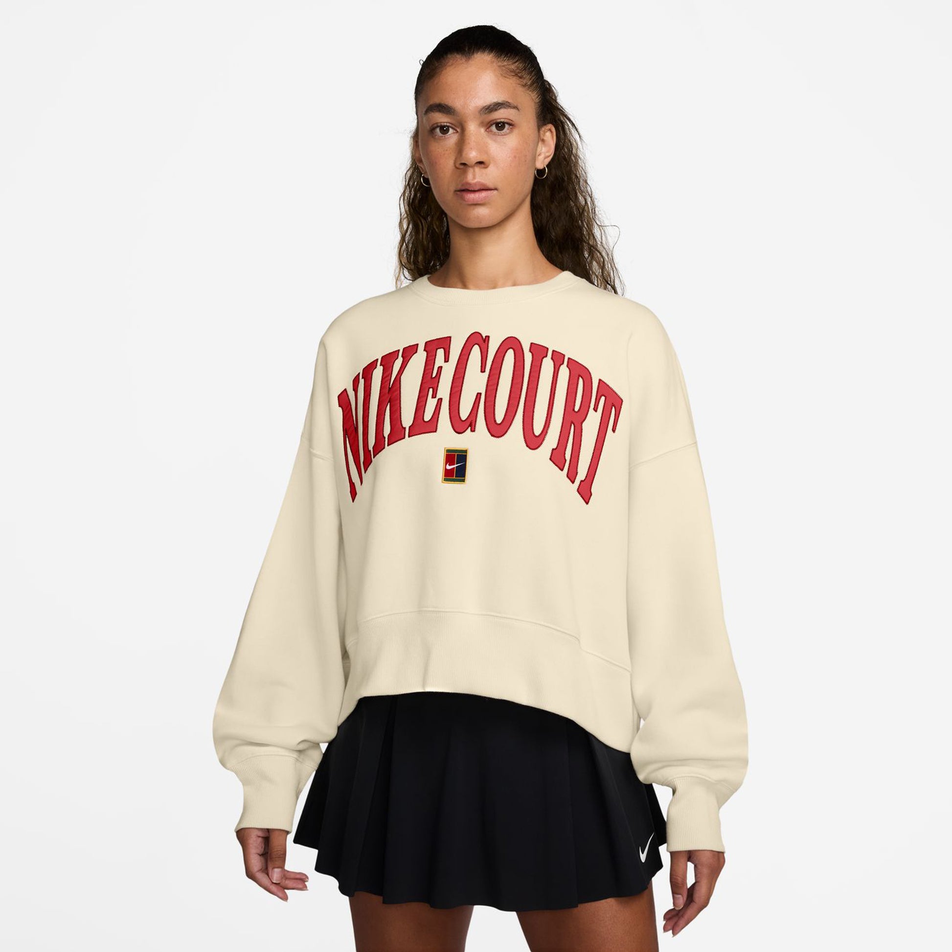 Nike Court Heritage Phoenix Fleece Oversized Crew High Rise Mikina Dámy - béžová,