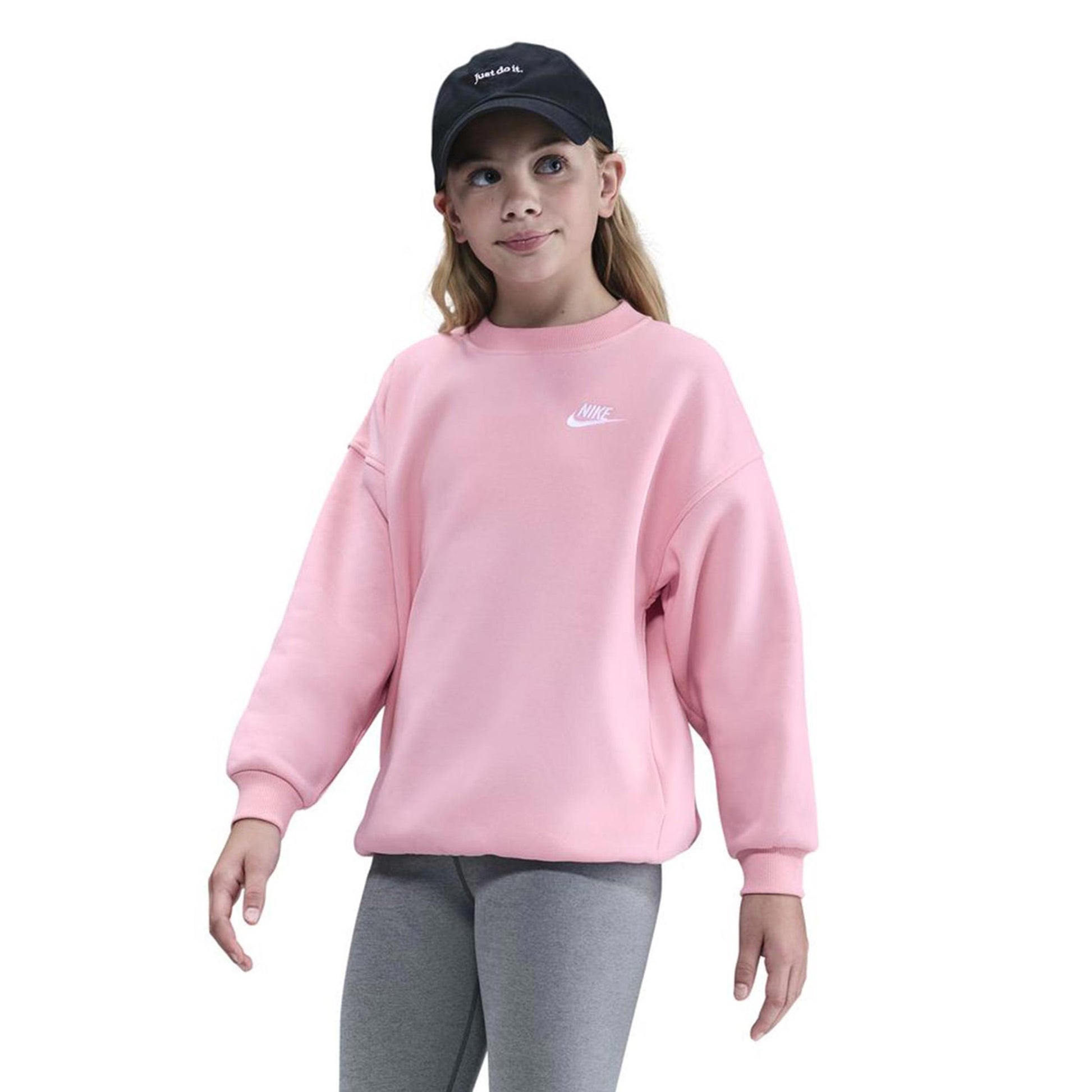 Nike Club Fleece Oversized Crew Mikina Dívky-Růžová