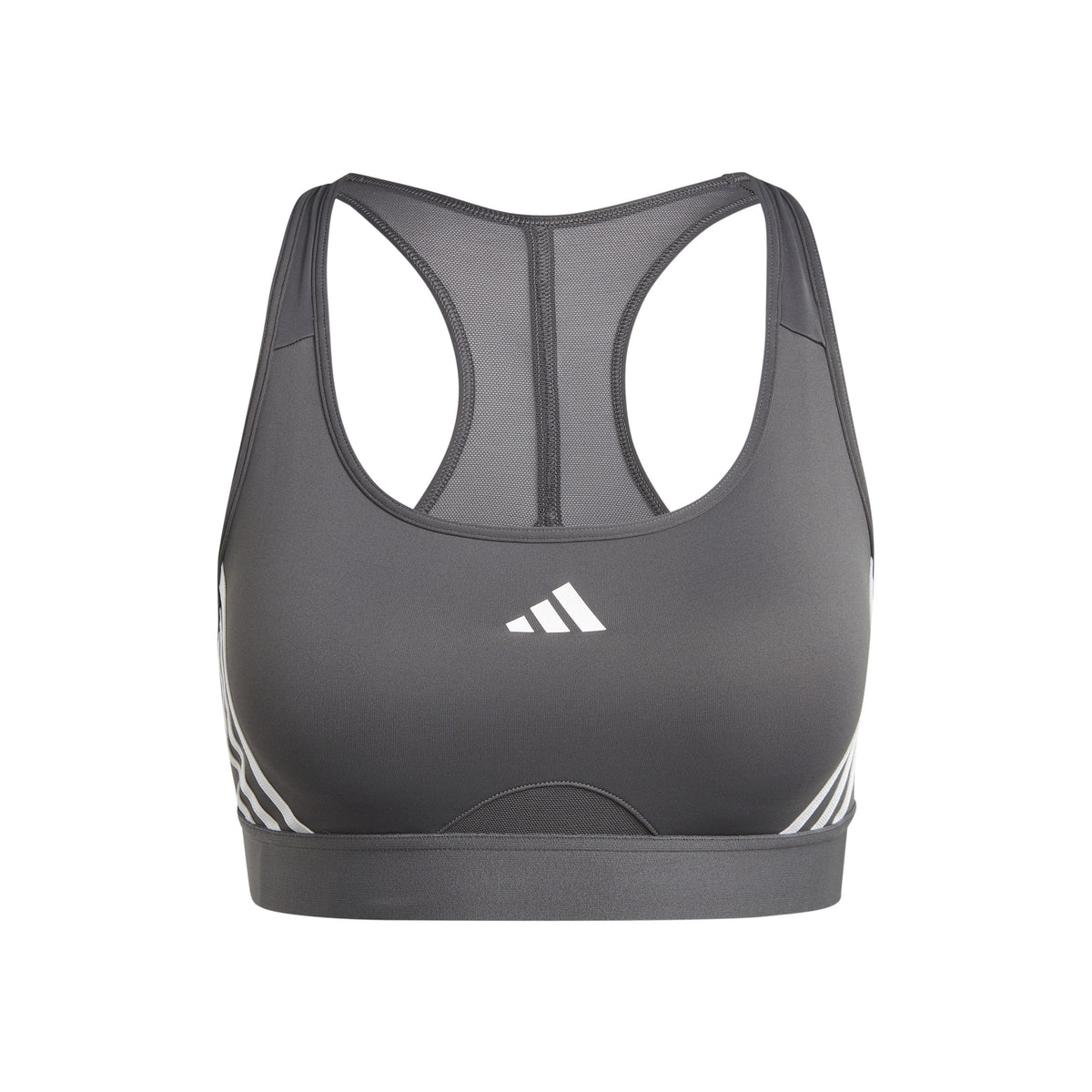 adidas Power Racer Medium 3Stripes Sportovní podprsenka Dámy - šedá, bílá