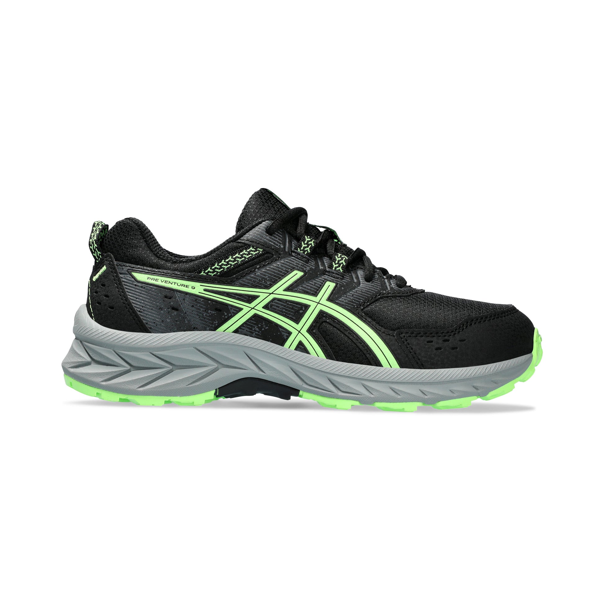 ASICS Pre-Venture 9 GS Obuv pro měkčí povrch,žádný asfalt Děti - černá, neonově zelená