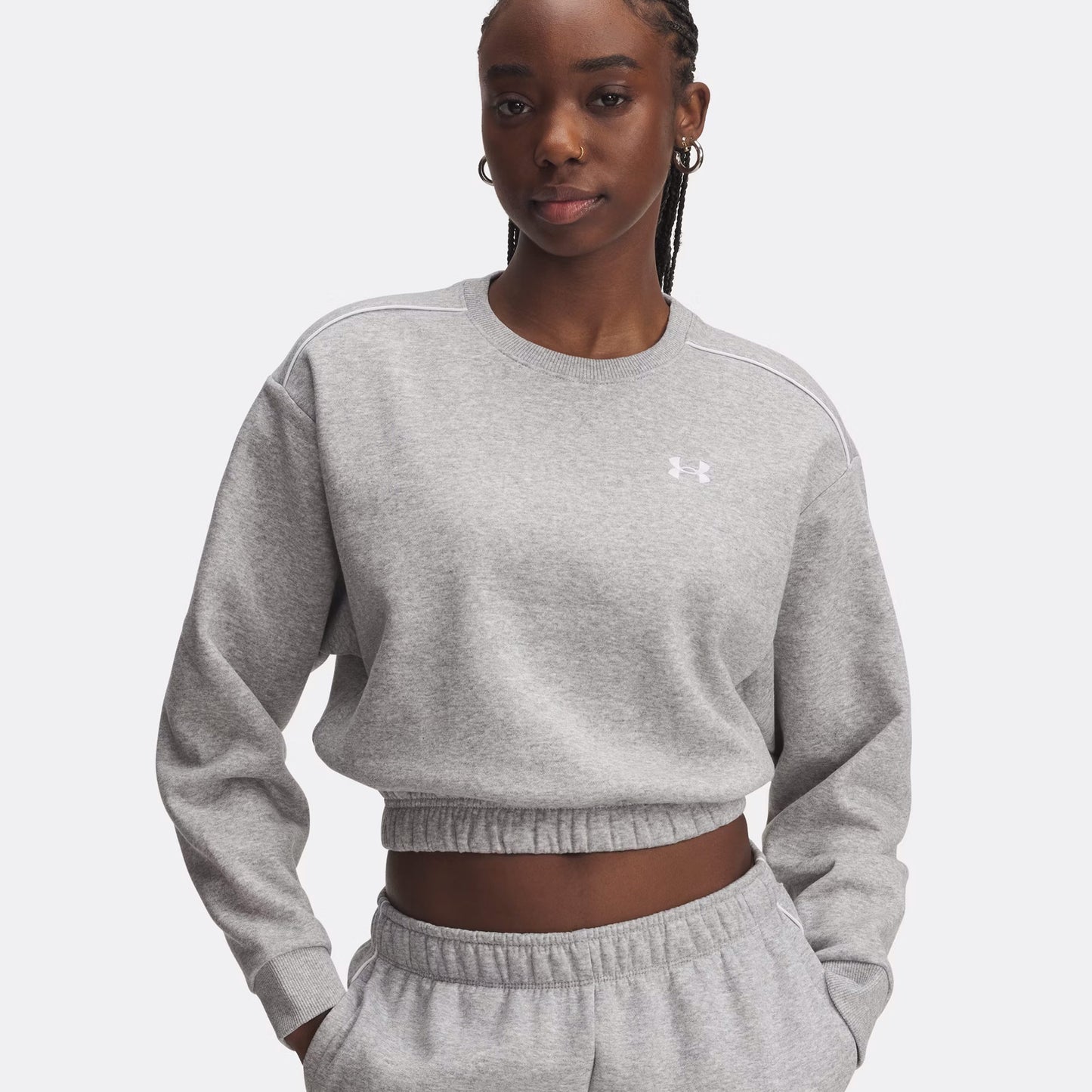 Under Armour Rival Fleece Piped Crew Mikina Dámy-Světle Šedá
