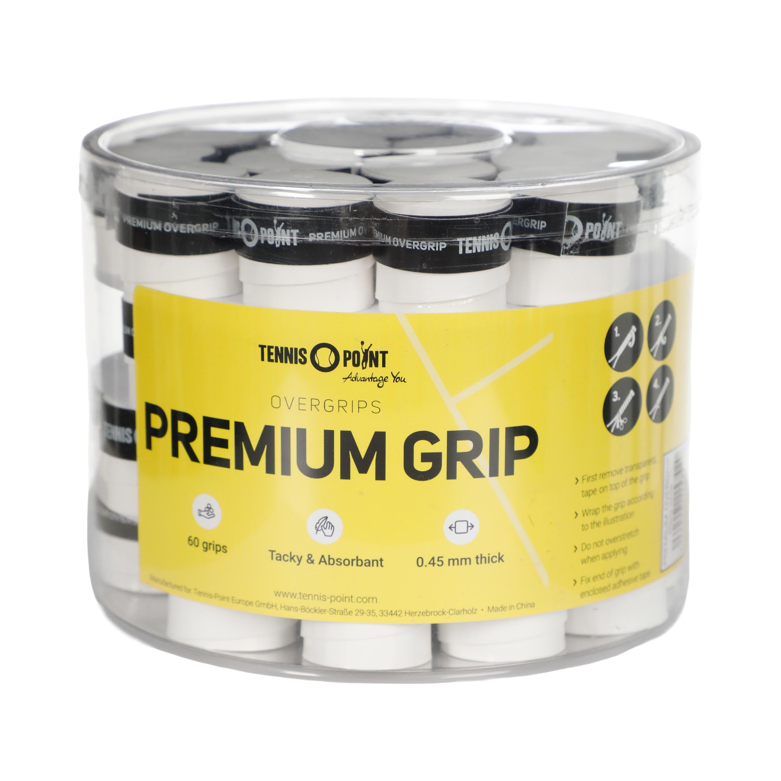 Tennis-Point Premium Grip 60ks Balení-Bílá