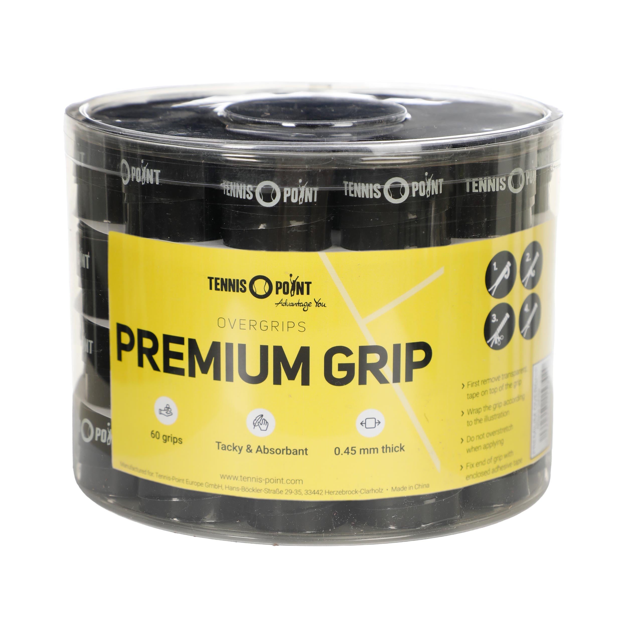 Tennis-Point Premium Grip 60ks Balení-Černá