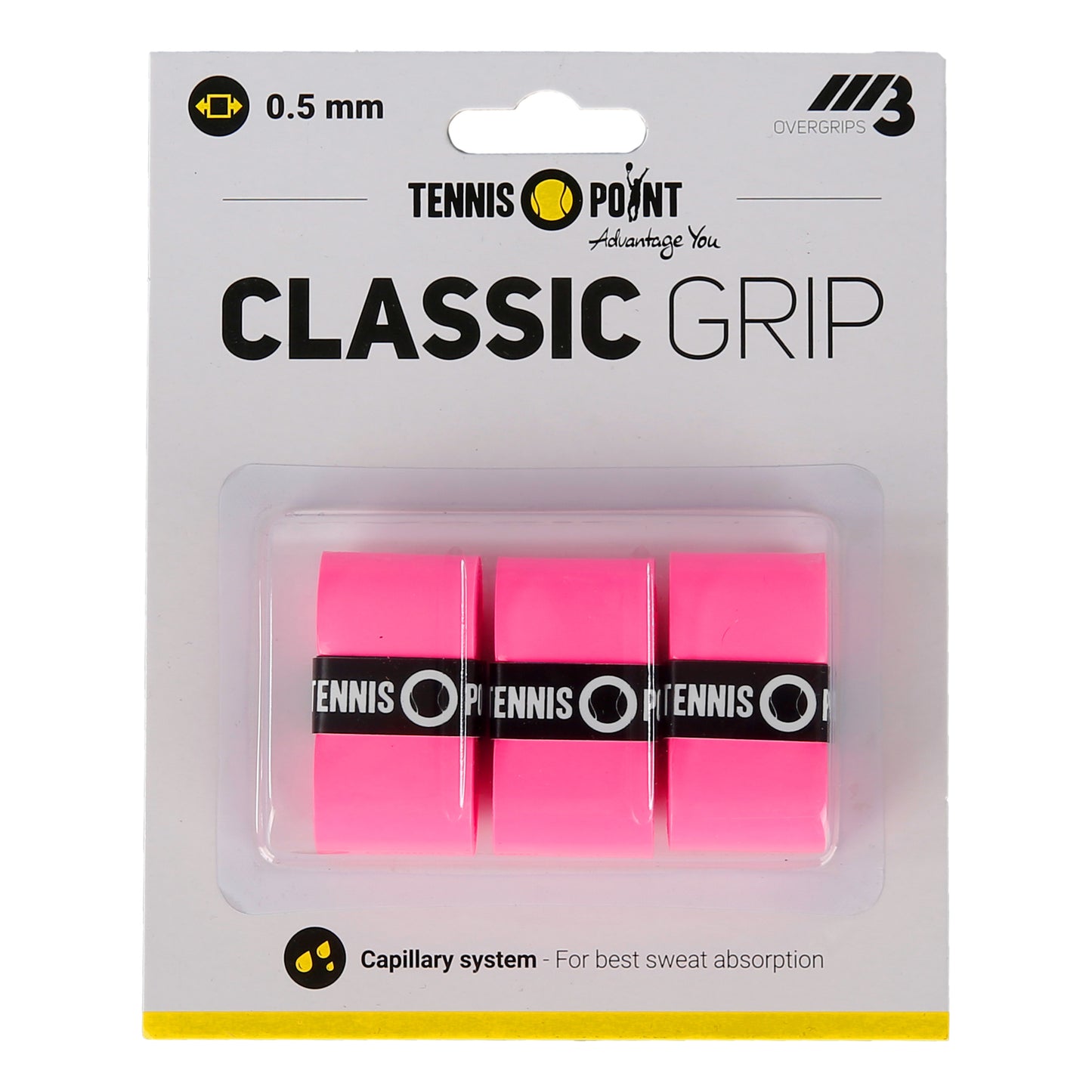 Tennis-Point Classic Grip 3ks v baleni - růžová
