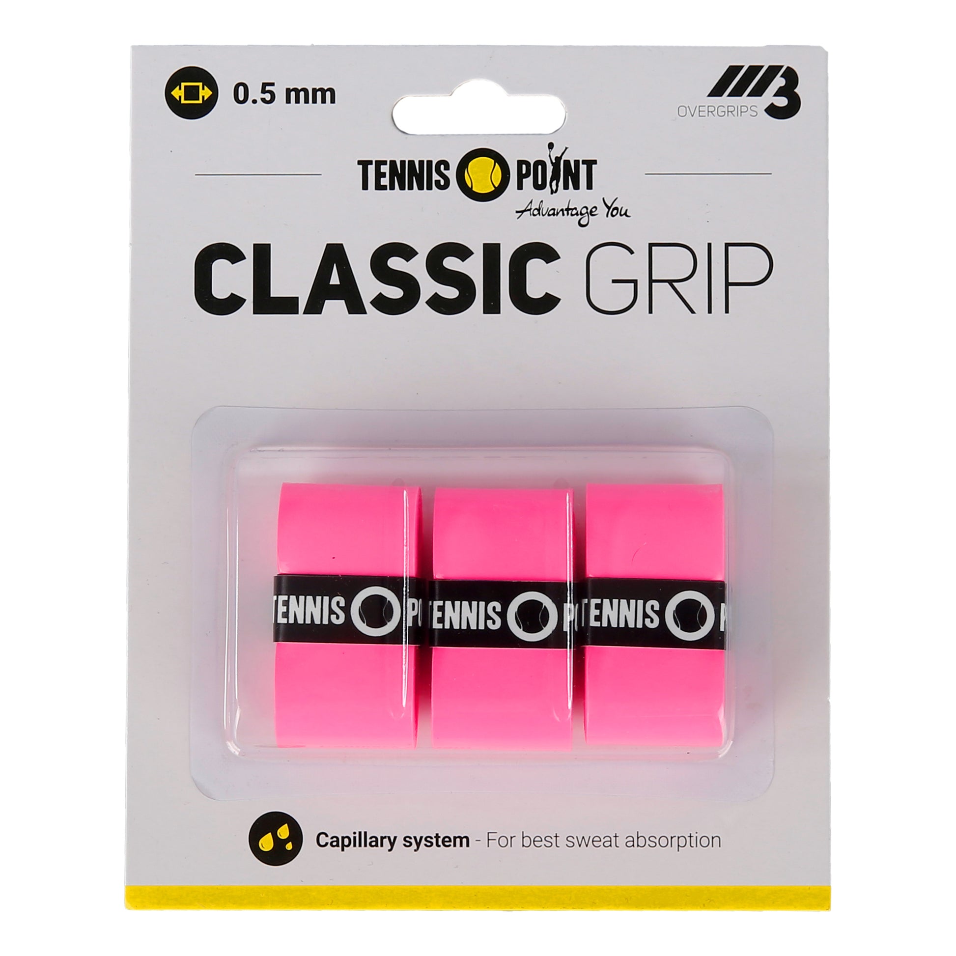 Tennis-Point Classic Grip 3ks v baleni - růžová