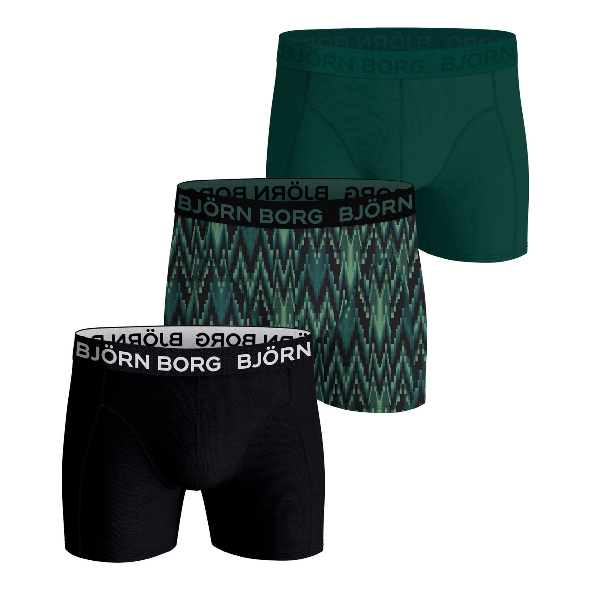 Björn Borg Cotton Stretch Trenýrky 3ks v baleni Muži - černá, tmavě zelená
