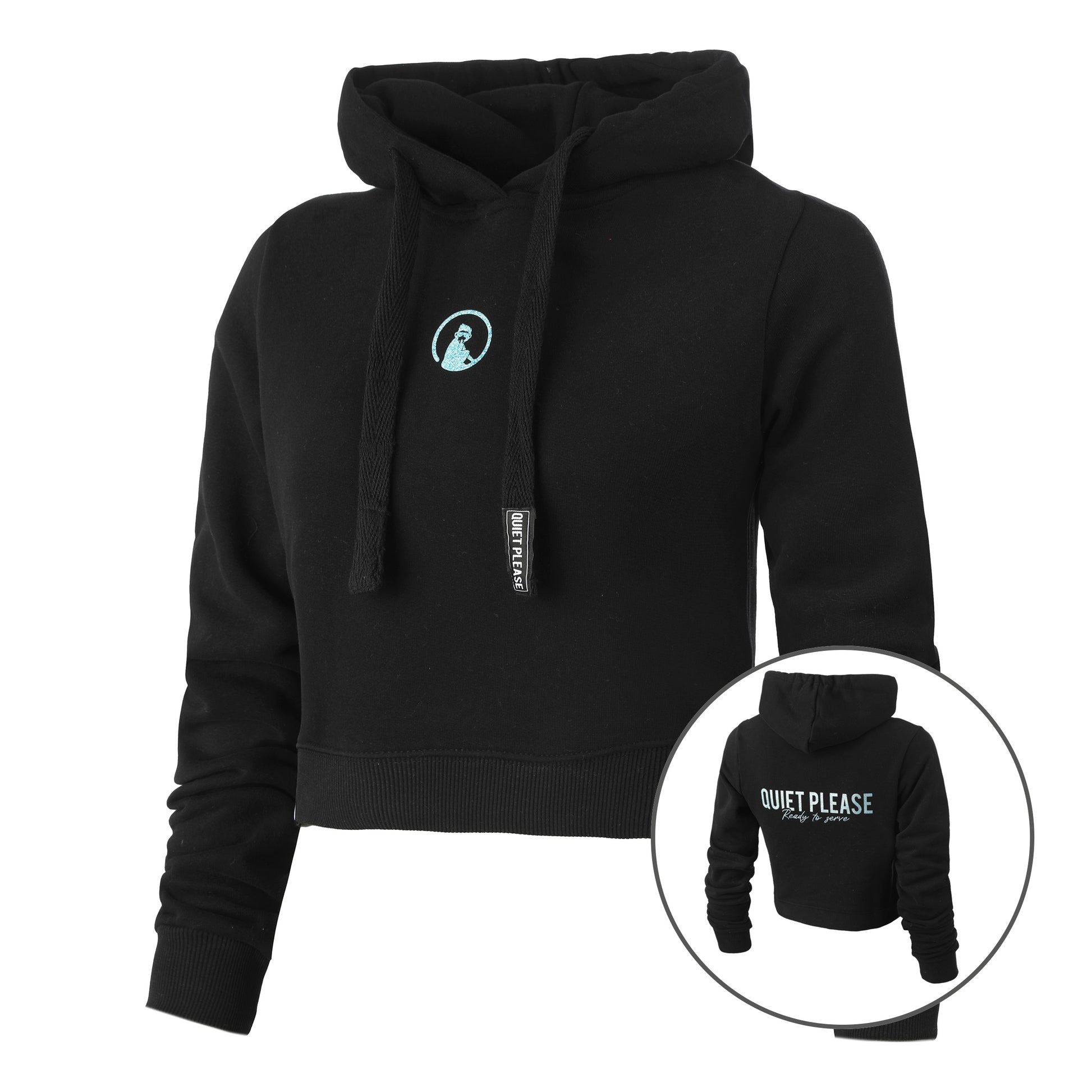 Quiet Please Ready To Serve Glitter Crop Hoody Dámy - černá,