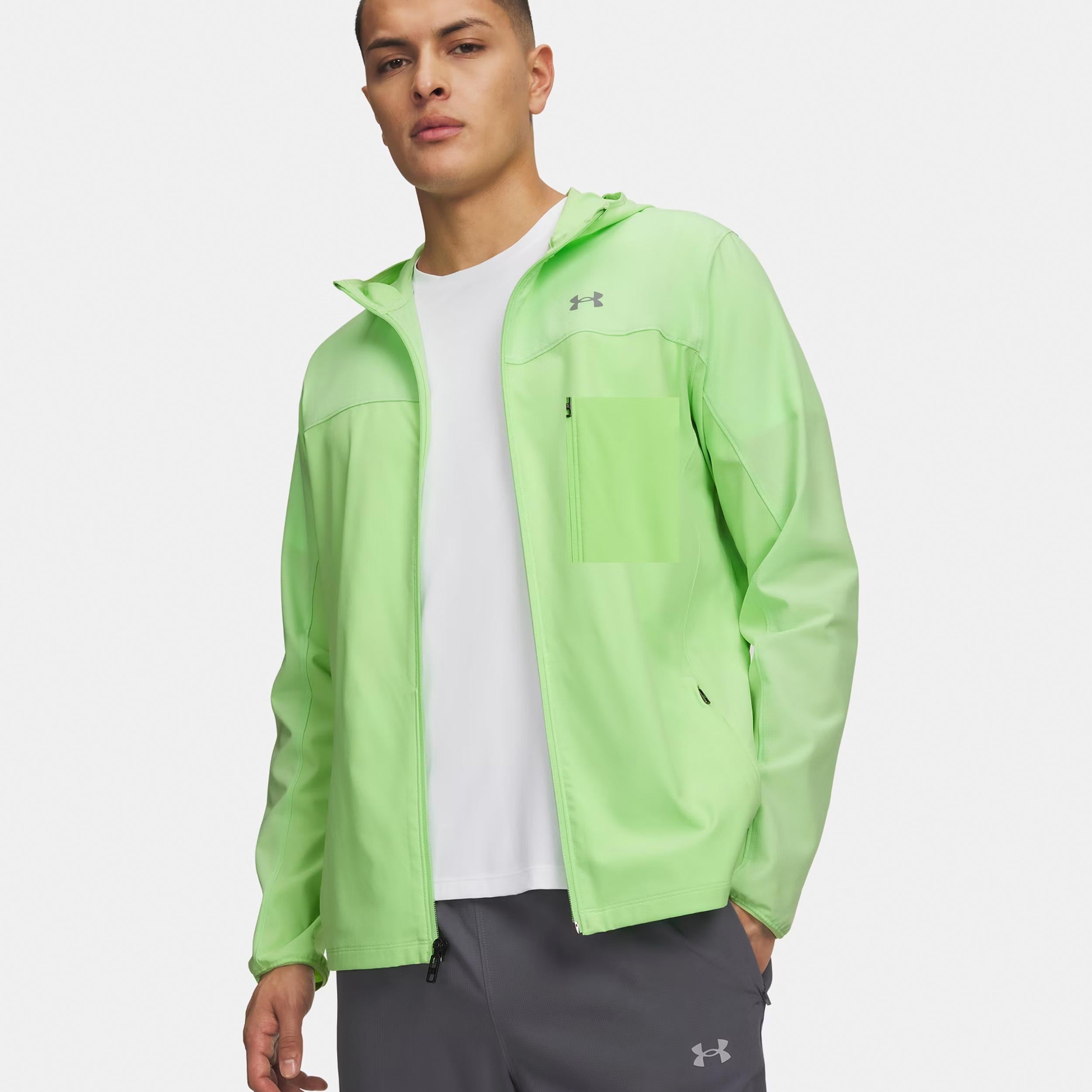 Under Armour Velociti Pro Storm Běžecká bunda Muži - neonově zelená, stříbrná