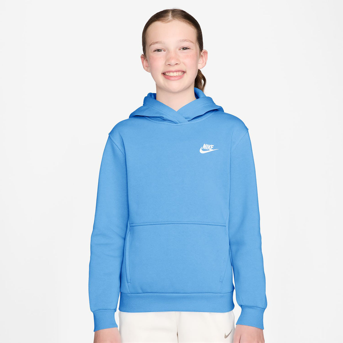 Nike Club Fleece Hoody Děti - světle modrá, bílá