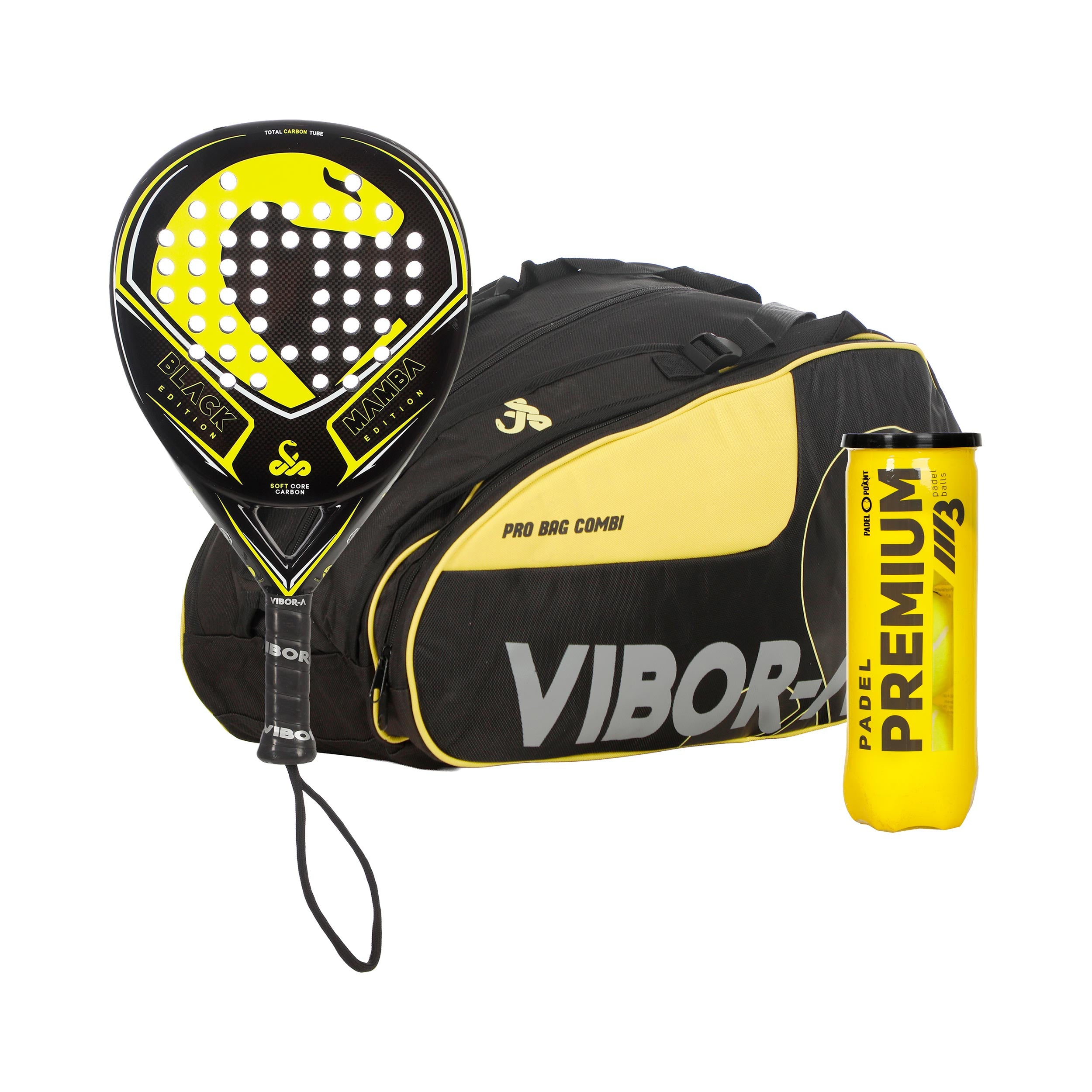Vibora 3ks v baleni Black Mamba Classic Edition Navíc taška na raketu, Navíc dóza na míče