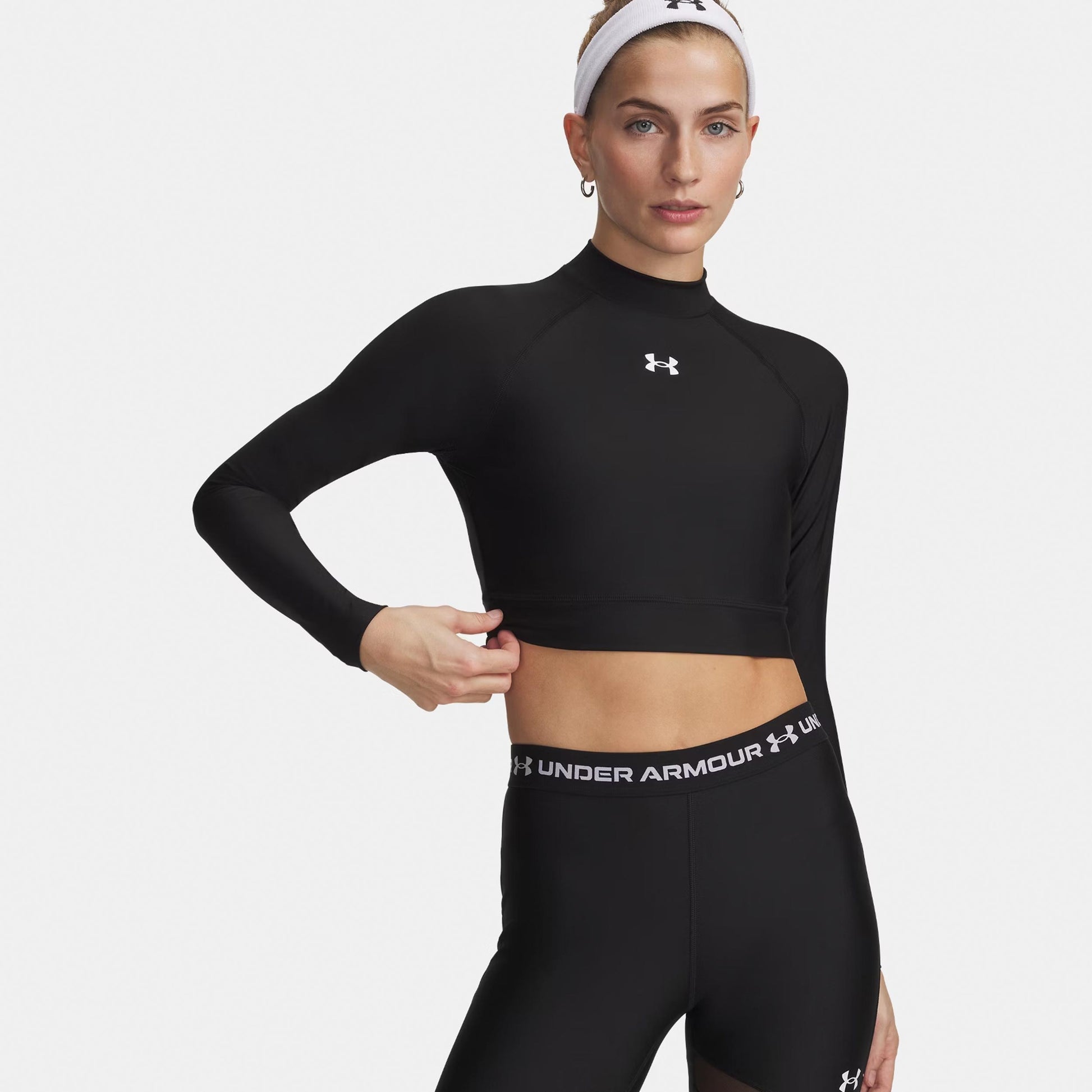 Under Armour HeatGear Crop Mock S dlouhým rukávem Dámy-černá, bílá