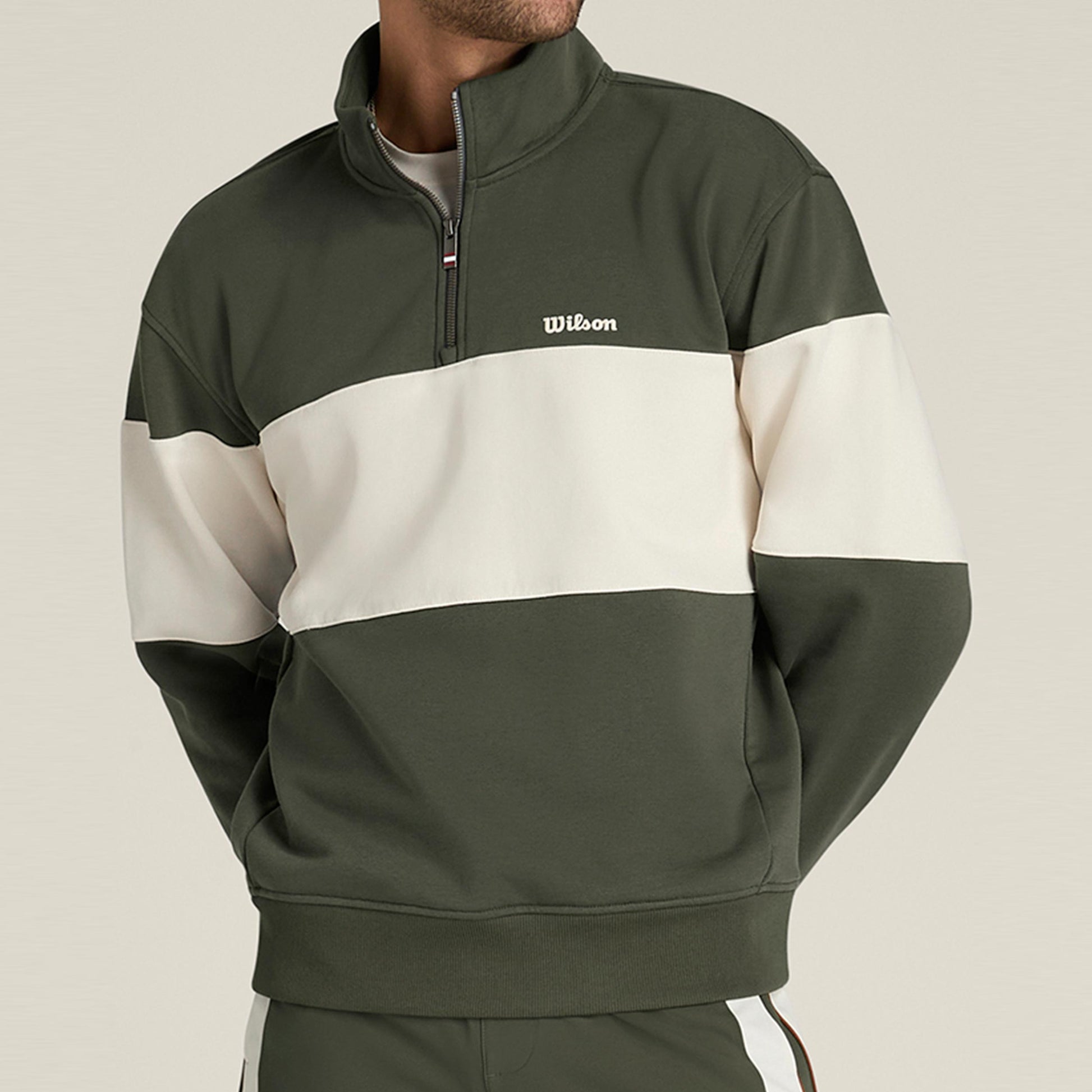 Wilson Playstate French Terry 1/2 Zip Mikina Muži-tmavě zelená, sand