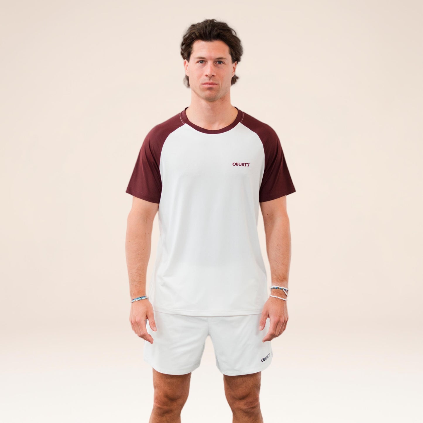 COURT7 Performance Raglan Contrast Tričko Muži - krémově bílá, červená