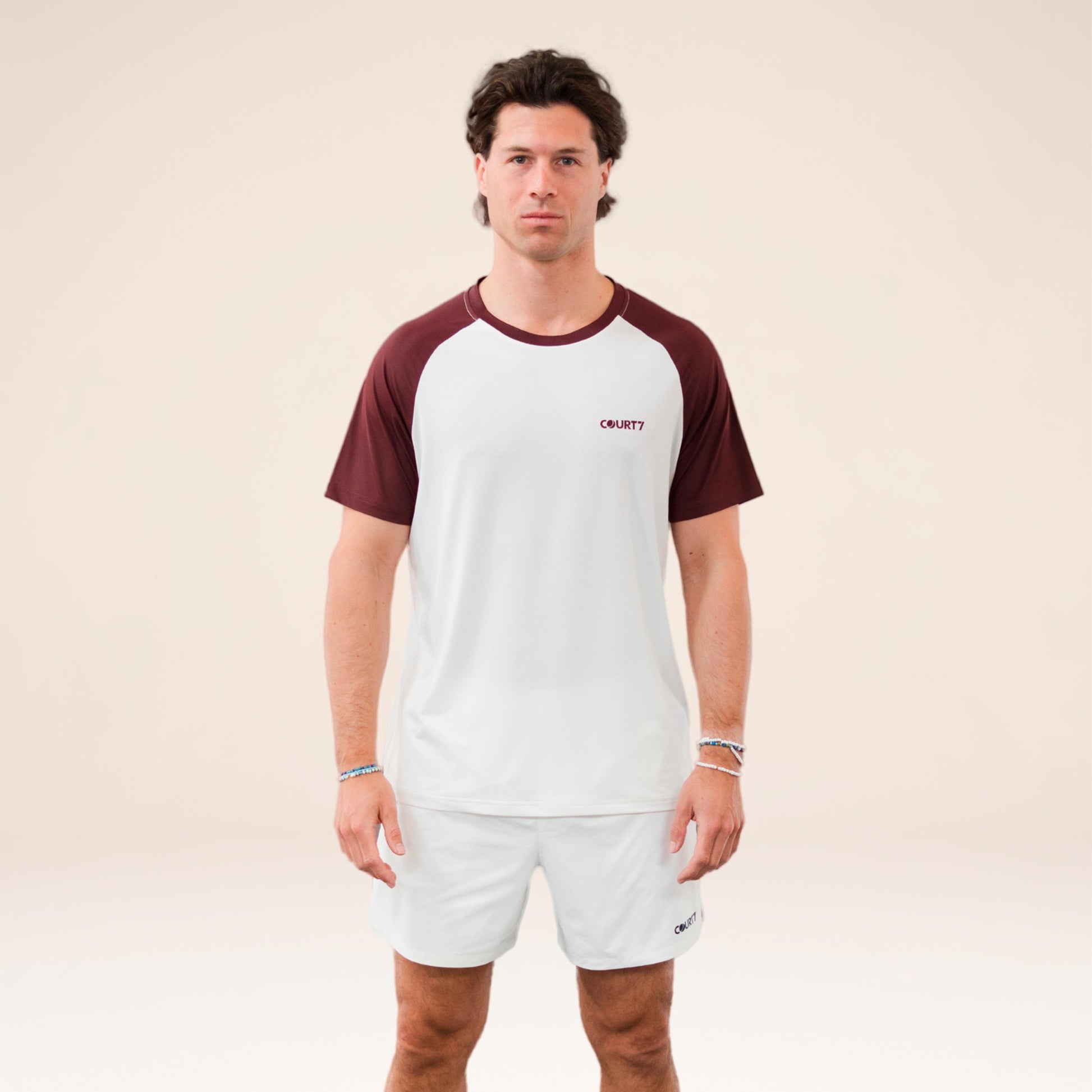 COURT7 Performance Raglan Contrast Tričko Muži - krémově bílá, červená