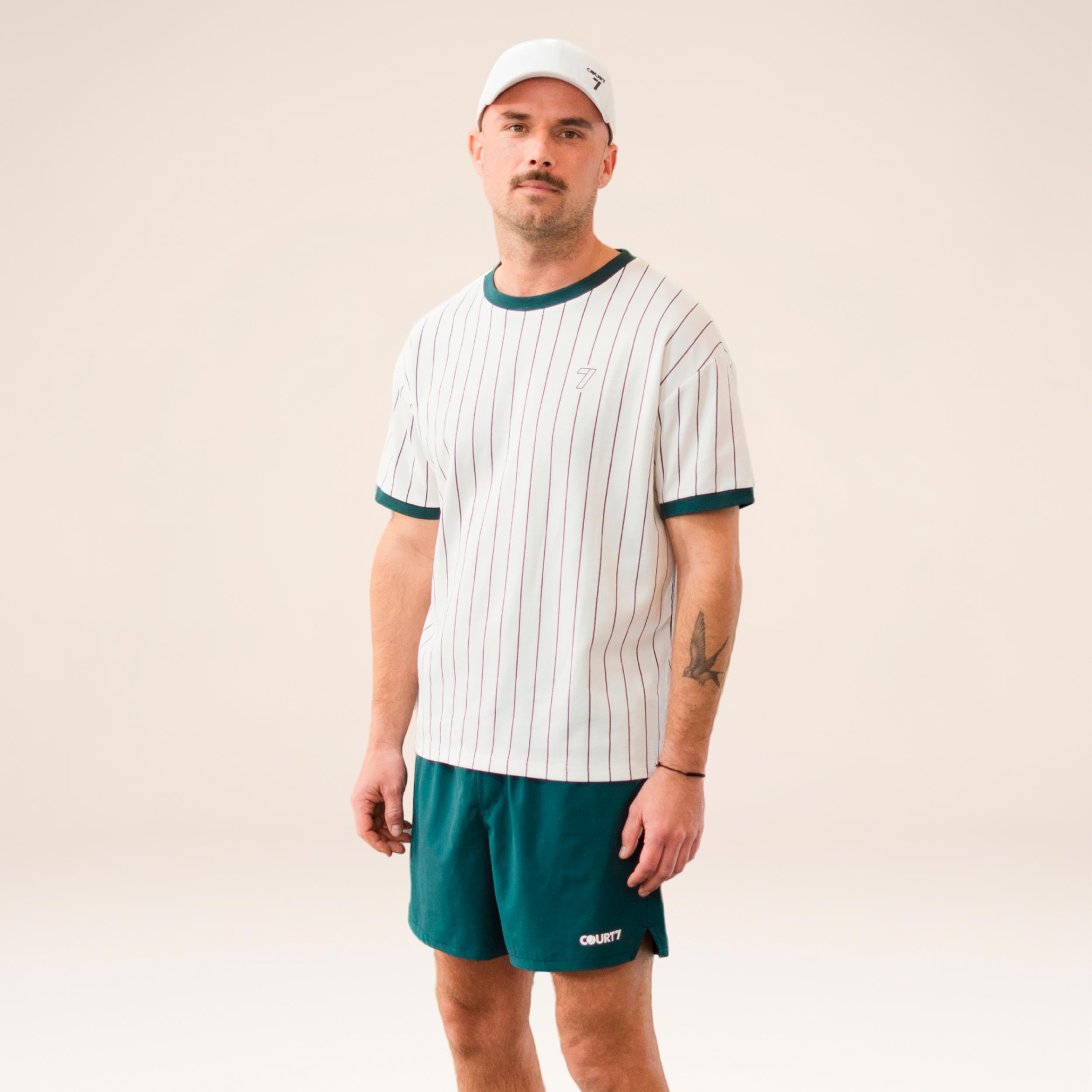 COURT7 AD-IN Stripes 2.0 Tričko Unisex - krémově bílá, tmavě zelená