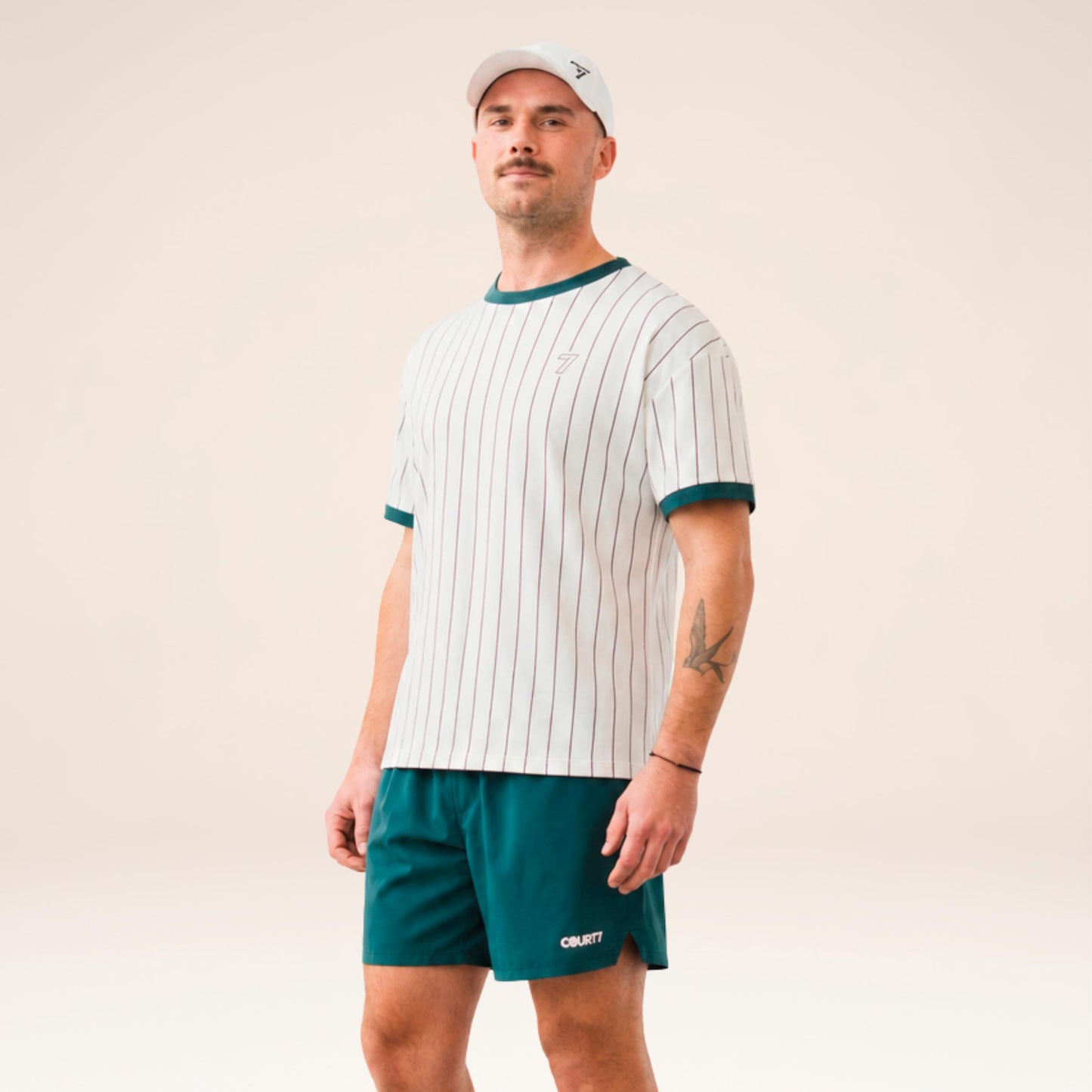 COURT7 AD-IN Stripes 2.0 Tričko Unisex - krémově bílá, tmavě zelená