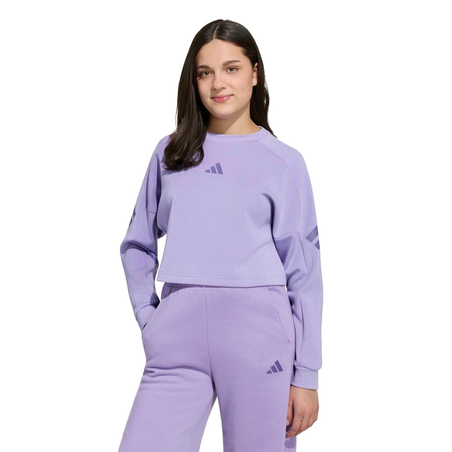 adidas 3Stripes Crew Crop Mikina Děti - šeříková