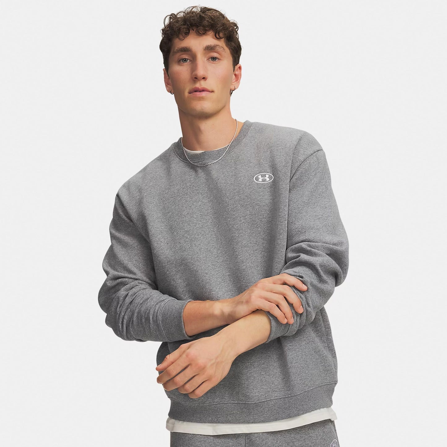 Under Armour Rival Fleece Crew Mikina Muži - šedá, bílá