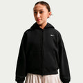 Oversized Fleece Full-Zip Mikina s kapucí Dívky - černá