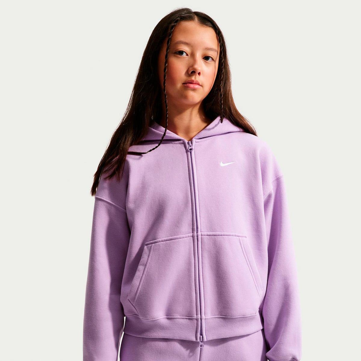 Nike Oversized Fleece Full-Zip Mikina s kapucí Dívky - fialová